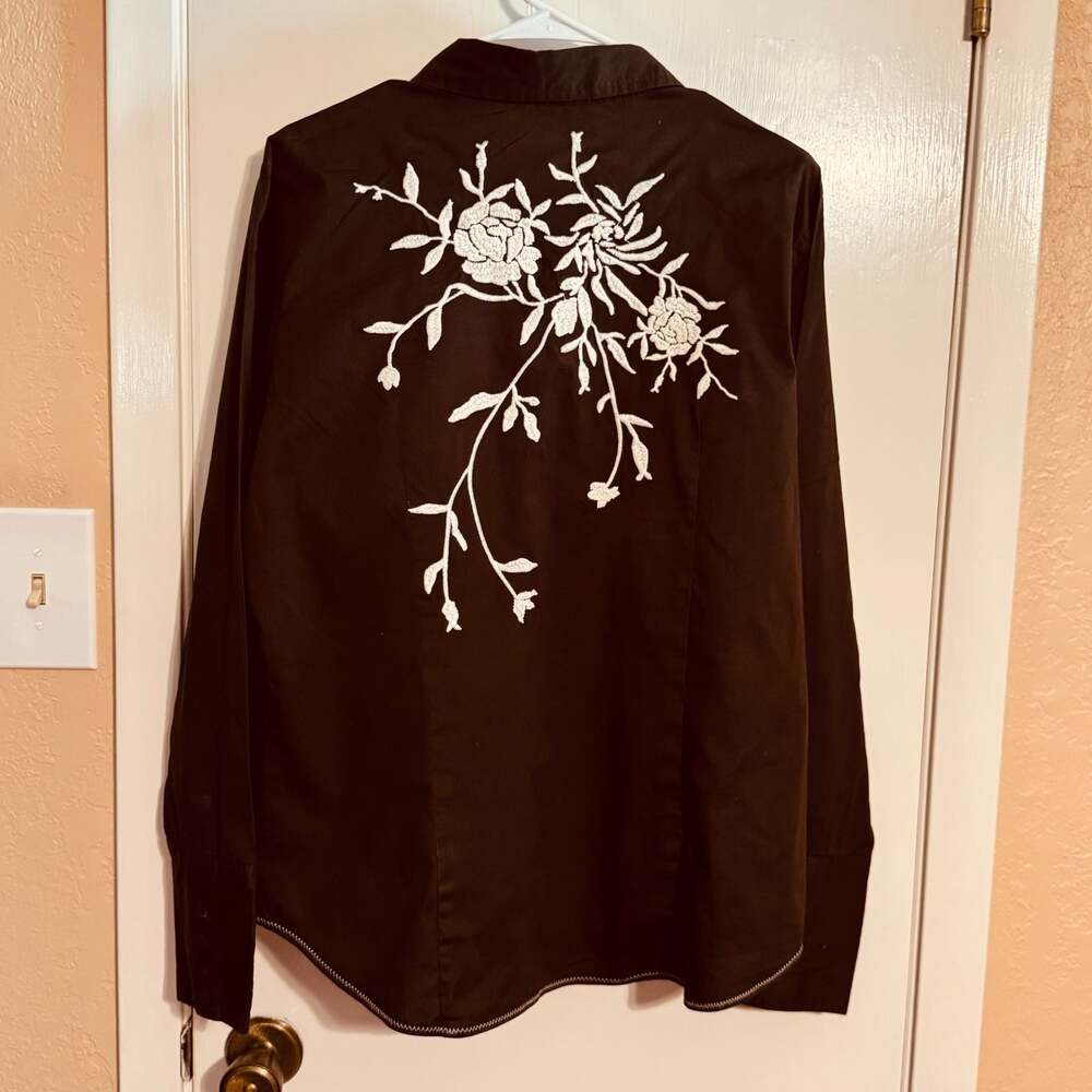Stetson Womens Brown Long Sleeve Western Snap Shirt with Floral Embroidery L - Picture 4 of 13